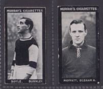 Cigarette cards, Murray Footballers Series J, 2 cards, Moffatt Oldham Athletic & Boyle Burnley (both