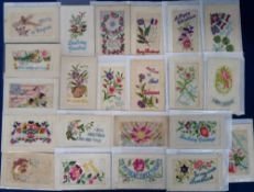 Postcards, Silks, 22 WW1 embroidered cards some with small message cards. Subjects include flags,