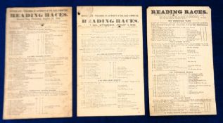 Reading Races, 1851 & 1852, three single card racecards for meetings held on 14th August, 1851 and