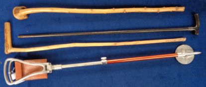 Walking Sticks, 3 walking sticks to comprise a 1916 dated stick with a silver collar and 2 rustic