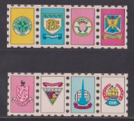 Trade cards, A&BC Gum Football Club Crests 1971 Scottish (set 16 cards in uncut strips of 4) (gd/