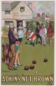 Tobacco advertising, Adkin's, Games by Tom Browne, postcard, type, Bowls, unused, (vg) (1)