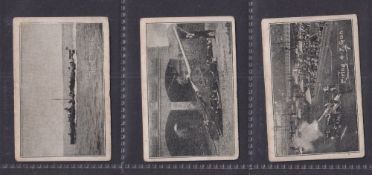 Cigarette cards, R J Hill, Naval Series (unnumbered) 'M' size, 3 cards Torpedo Boat, Firing 4.7 Gun,