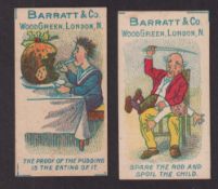 Trade cards, Barratt's, Proverbs, ref HB68, two cards, 'Spare the Rod and Spoil the Child' & 'The