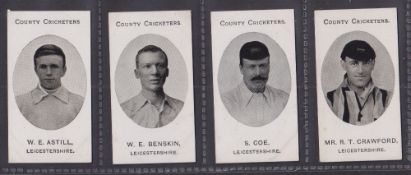Cigarette cards, Taddy, County Cricketers, Leicestershire, four cards, W.E. Astill, W.E. Benskin, S.