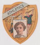 Trade card, Baines, Athletics, shield shaped card with 'Miss Bell' inset (vg) (1)