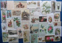 Greetings Cards, 200 mainly Victorian cards to include embossed, silk, die-cut, lace, glitter,