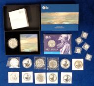 Coins UK, a selection of 17 silver proof coins to comprise a 2015 Britannia £50 (sealed in
