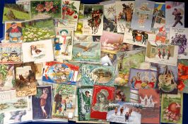 Postcards, Greetings, approx. 200 cards showing children, dates, animals, glamour, 4th July, Easter,
