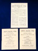 Ascot 1946, three racecards from meetings held on 20th July, 28th September & 12th October (some