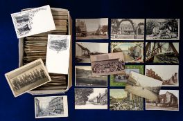 Postcards, approx 500 mainly UK topo, to include RPs, printed and artist drawn. Areas include Moss
