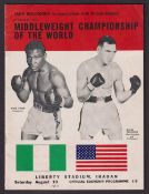 Boxing programme, Dick Tiger v Gene Fullmer, Middleweight Championship of the World, 10 August