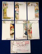 Trade cards, France, Olibet Biscuits, set of six Art Nouveau style menu cards complete with envelope
