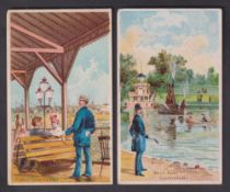 Cigarette cards, USA, Buchner, American Scenes with Policeman, 'X' size, two cards, Pier at Coney