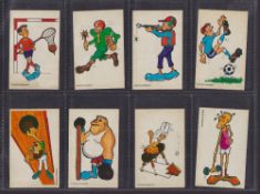 Trade cards, Dandy Gum, 2 part sets, 47 cards, Funny Sporting Figures (19), Funny Figures (Split
