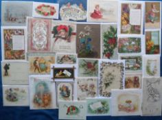 Greetings Cards, 200 good mainly Victorian cards to include embossed, silk, die-cut, glitter, deckle