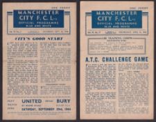 Football programmes, Manchester City v Liverpool, 16 Sep 1944, (Football League, North), 4 page