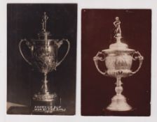 Football postcards, two early cards both showing both the FA Amateur Cup trophy, one postally used