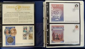 Stamps, GB and Commonwealth collection of coin covers, loose, on leaves and housed in 2 Royal albums