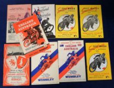 Speedway programmes, England v Australia, a collection of 9 programmes, 1947 to 1955, 14 Aug. 1947
