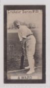 Cigarette card, Cricket, Clarke's Cricketers Series, type card no. 20 A Ward Lancashire (slight mark