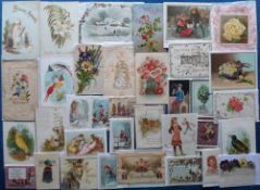 Greetings Cards, 200 mainly Victorian cards to include embossed, silk, fringed, die-cut etc.