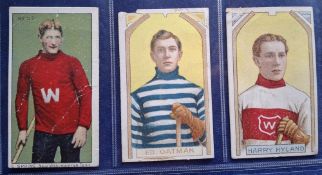 Cigarette cards, Canada, Hockey & Lacrosse, Imperial Tobacco Co, 3 cards, Hockey Players (2) no.5 Ed