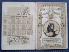 Trade card advertising issue, New Amalgamated Tyre Co, Coventry Foldout 1902 Calendar with Beauty on