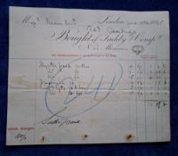 Tobacco Ephemera, Taddy & Co invoice dated 1895, 1/2 A4 size (some brown staining, fair/gd)