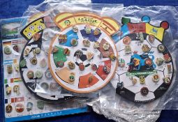 Sports Memorabilia, Football, Asian issue Metal Badge sets on backing card, each containing metal