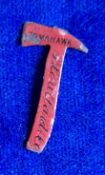 Cigarette card, USA Lorillard. Novelty shaped metallic issue, Red Tomahawk shaped type card, approx.