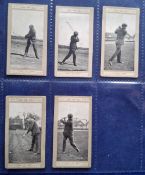 Cigarette cards, Golf, Marsuma Famous Golfers and their Strokes (5 cards) numbers 6 12 18 26 & 27 (