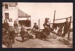 Postcard, Social History, RP, Shelling the Mussels Auchmithie, Scotland, pu 1925 (vg)