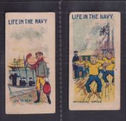 Trade cards, Barratt's, Life in the Navy, two cards, 'Off to Sea' and 'Physical Drill' (just gd) (