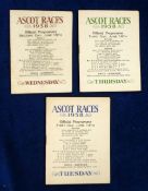 Horseracing, Royal Ascot, 3 racecards from 1938, First Day 14th June, Second Day 15th June & 3rd Day