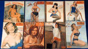 Vintage glamour magazines, Paris-Hollywood, 1950's, eight issues, no 3 with double page artist drawn