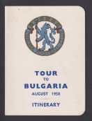 Chelsea FC, a 4 page itinerary card for the clubs tour to Bulgaria Aug 1958 (gd)