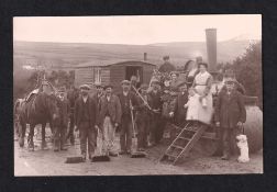 Postcard, Social History, Road Laying Gang with steam roller, wives, children, horse drawn vehicle