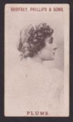Cigarette card, Phillips, Beauties 'HUMPS' (Plums front), type card, ref. H222, picture no 1 (
