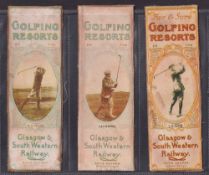 Trade cards, Golf, Glasgow & South Western Railway, Golfing Resorts, 3 bookmark sized cards, H E