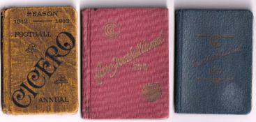 Cicero Football Annuals, three diary style annuals for 1912-13 (worn, grubby), 1934-35 (gd) &
