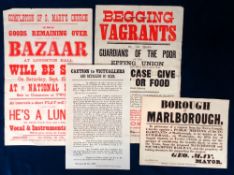 Ephemera, 5 vintage posters to comprise 1845 Borough of Marlborough announcement of meeting to