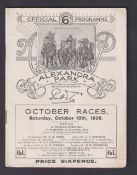 Horseracing, racecard, Alexandra Park, a racecard from the meeting held on 10 Oct 1936 (pencil