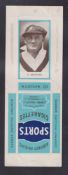 Cigarette card packet, Cricket, Godfrey Phillips Sports Cigarettes, paper packet uncut format 1948