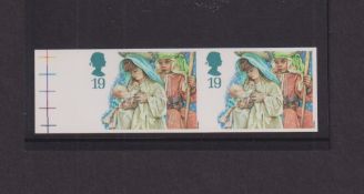 Stamps, GB QEII 1994 Christmas 19p imperf marginal pair error, UM SG1843a, cat £175