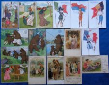 Postcards, a mixed subject selection of approx. 29 cards, inc. set of 12 cards illustrated by