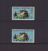Stamps, GB QEII 1970 Anniversaries 1/- missing gold (Queen's head) error, UM, with normal. SG821a,
