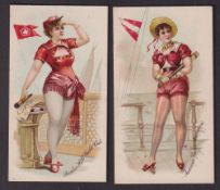Cigarette cards, USA, Buchner, Yacht Club Colors (Girls), two cards, American Canoe Association &