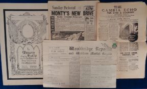 Ephemera, selection of 36 items, inc. Newspapers, 1905 Wales v NZ Rugby, Scotsman 1941 Calender