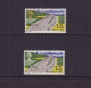 Stamps, GB QEII 1968 Bridges 1/9 missing gold error, MM, with normal. SG766a, cat £325 as UM